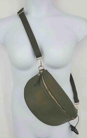 Olive Gold Pebbled Leather Sling One Strap Purse