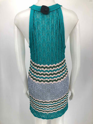 MISSONI Turquoise Beige Made in Italy Woven Size X-SMALL Top