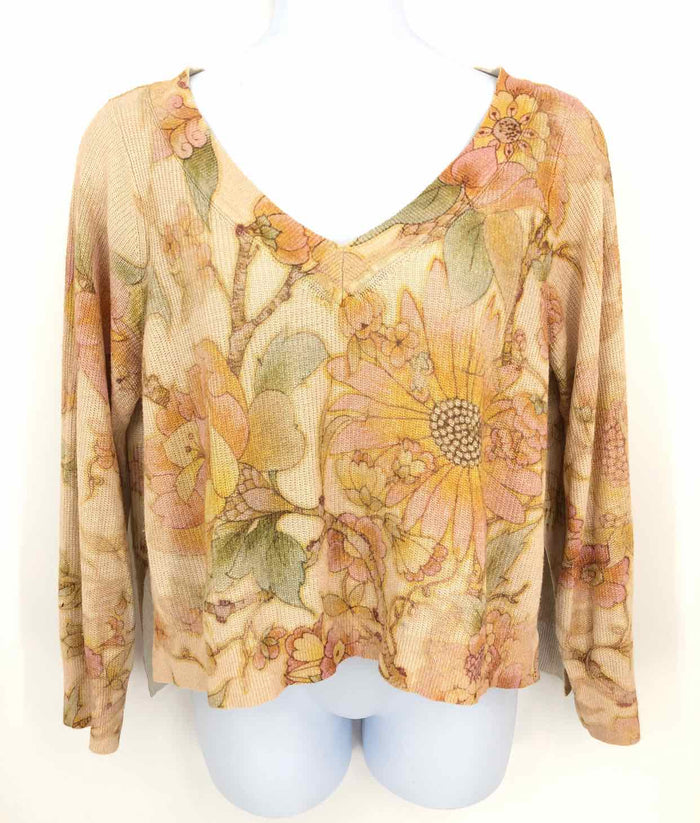 ANTHROPOLOGIE Yellow Orange Multi Knit Floral Print Longsleeve Sweater