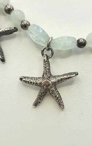 Lt Blue Silver Pre Loved Beaded Starfish ss Necklace