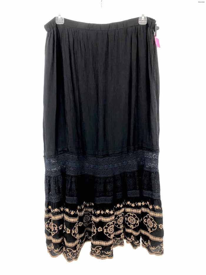 JOHNNY WAS Black Beige Embroidered Tiered Size LARGE  (L) Skirt