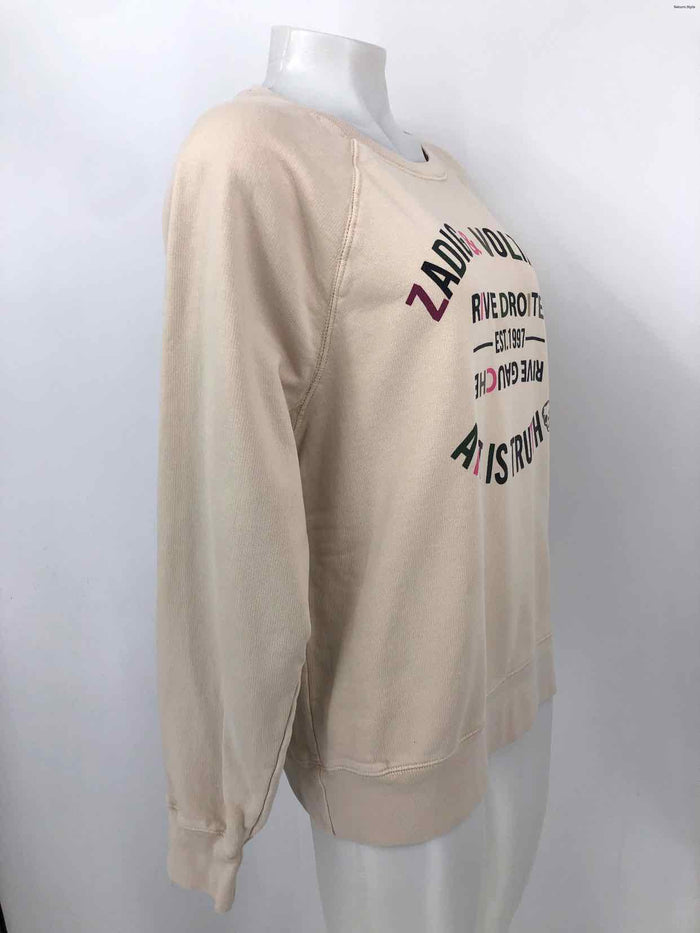 ZADIG & VOLTAIRE Cream Pink Multi Word Print Pullover Size LARGE  (L) Sweater