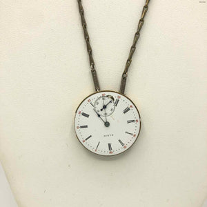 VINTAGE Brass White Pre Loved Clock Necklace