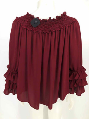 JOSEPH RIBKOFF Burgundy Ruffle Trim 3/4 Sleeve Size 8  (M) Top