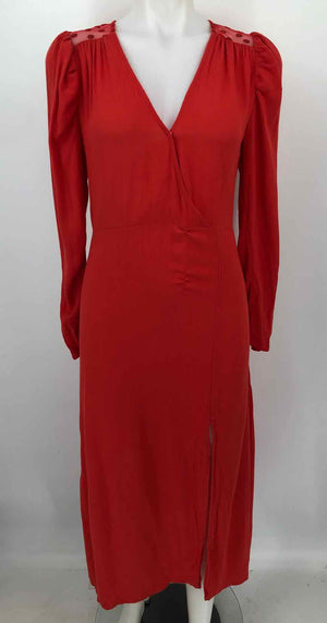 NSR Red Mesh Trim Puff Sleeves V-Neck Size SMALL (S) Dress