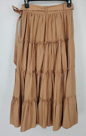 CINQ A SEPT Tan Tiered Ruffle Trim Size 2  (XS) Skirt