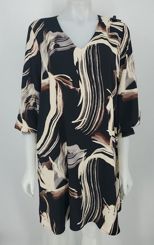 JOSEPH RIBKOFF Black Cream Multi Print 3/4 Sleeve Size 10  (M) Dress