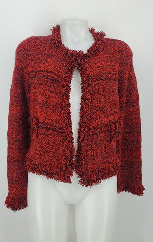 JOSEPH RIBKOFF Red Black Fringe Longsleeve Women Size MEDIUM (M) Jacket