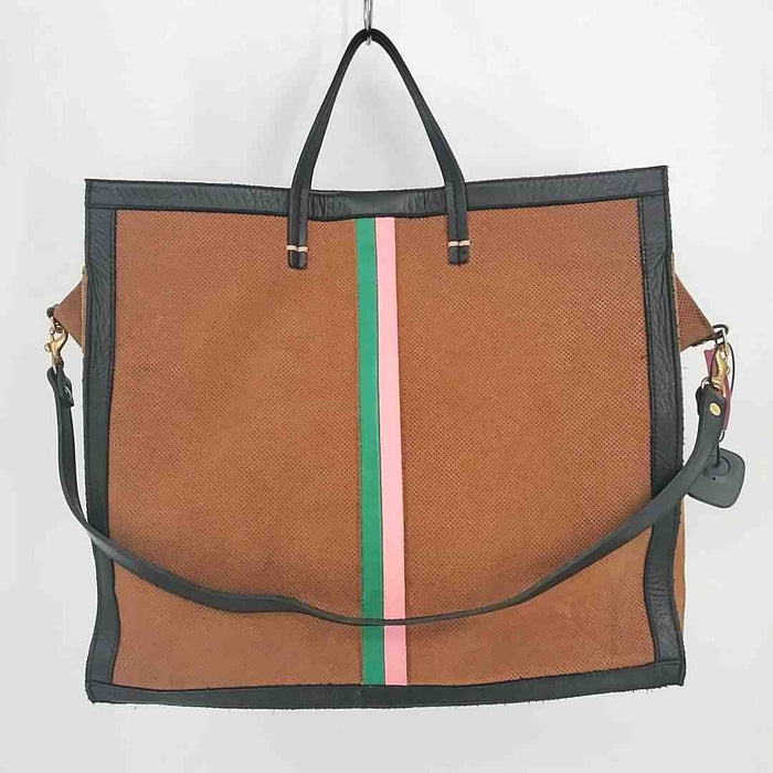 CLARE V Brown Green & Black Pink suede Pre Loved Stripe Tote 15" 6" 13" Purse