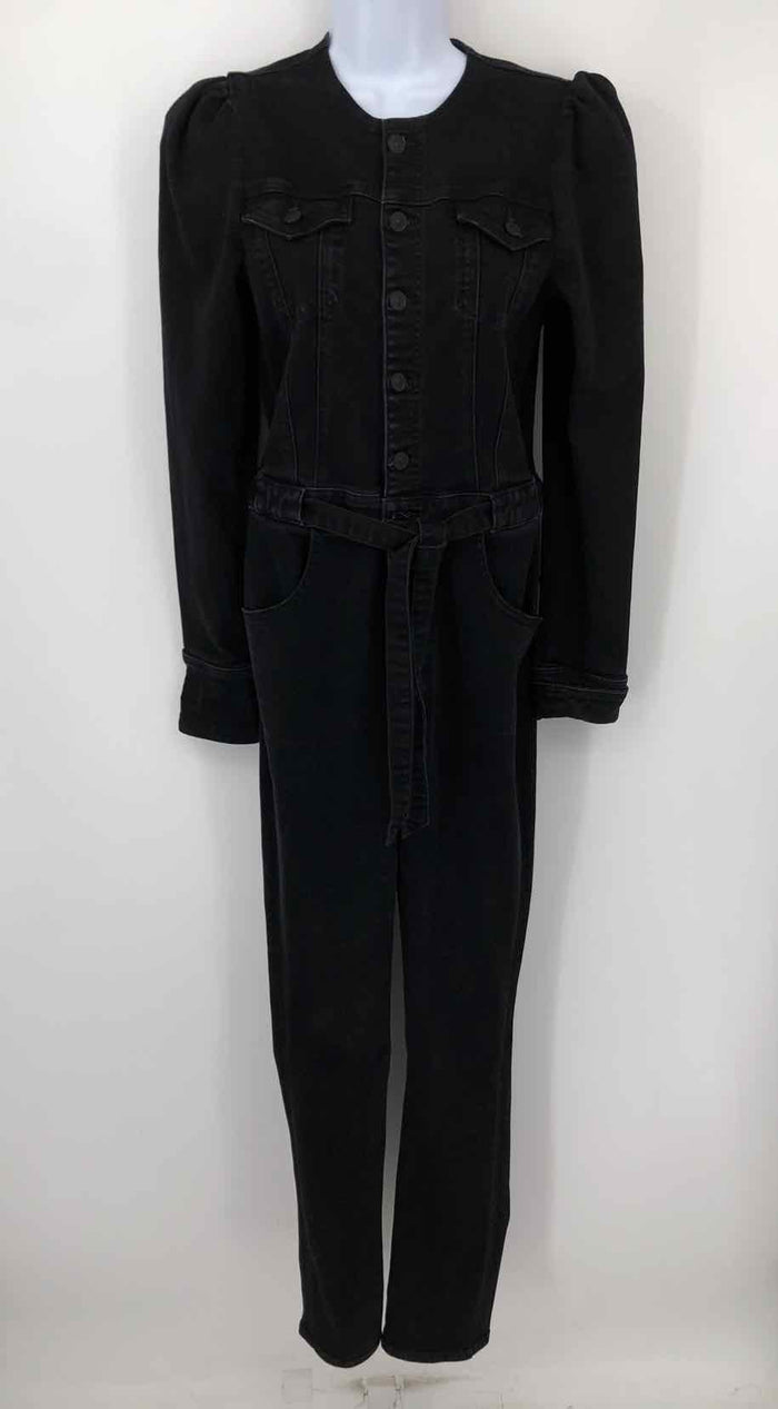 HUDSON Black Denim Puff Sleeves Half Button Up Size SMALL (S) Jumpsuit