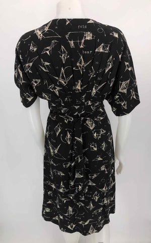 MOULINETTE SOEURS Black Beige Silk Origami Print Size 4  (S) Dress