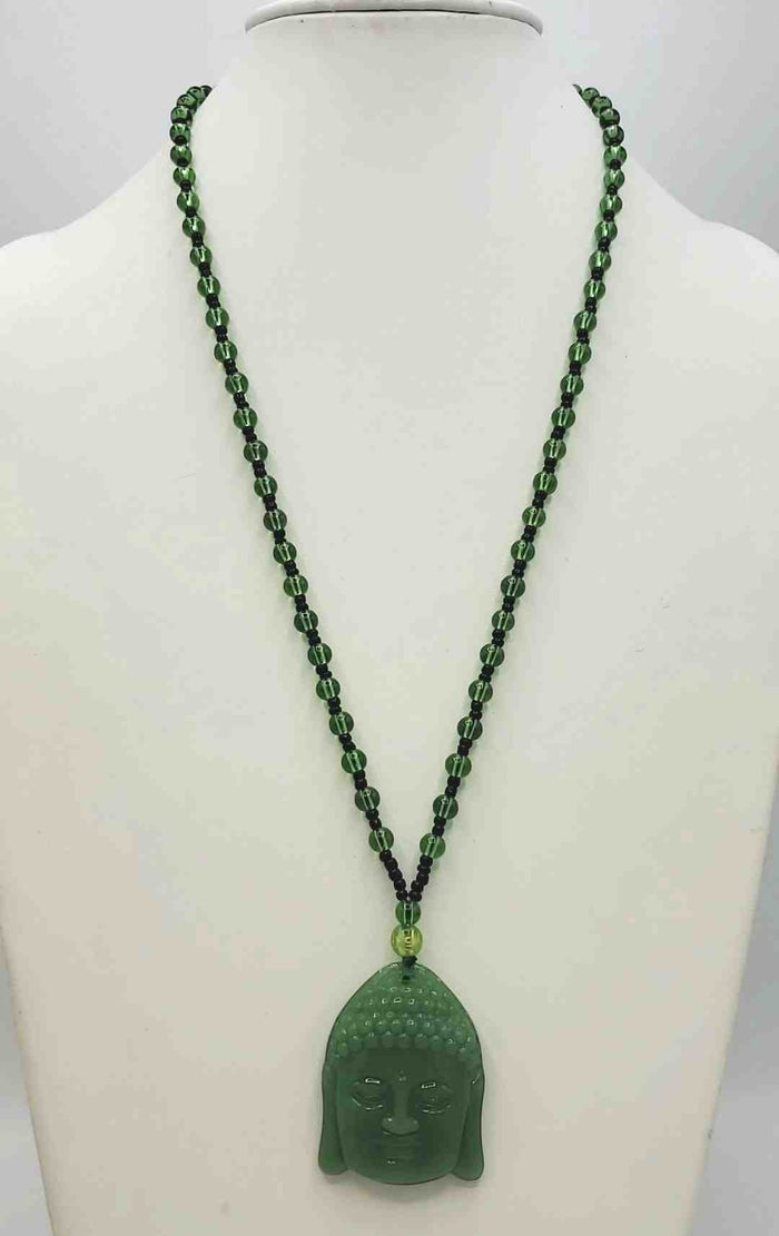 Green Black Glass Beaded Buddah Necklace