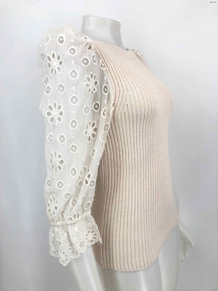 REBECCA TAYLOR Ivory Knit Eyelet Trim Longsleeve Size SMALL (S) Top