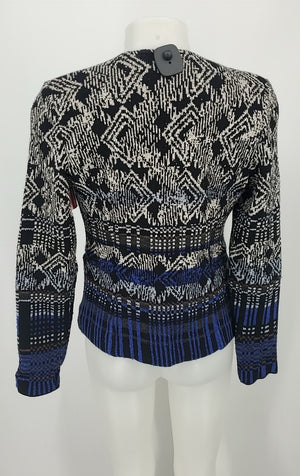 NIC + ZOE Black & White Blue Knit Print Wrap Women Size SMALL (S) Jacket