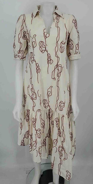 CIEBON Cream Orange Embroidered Short Sleeves Size SMALL (S) Dress