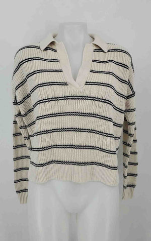 FAHERTY Beige Navy Linen & Cotton Stripe Pullover Size X-SMALL Sweater