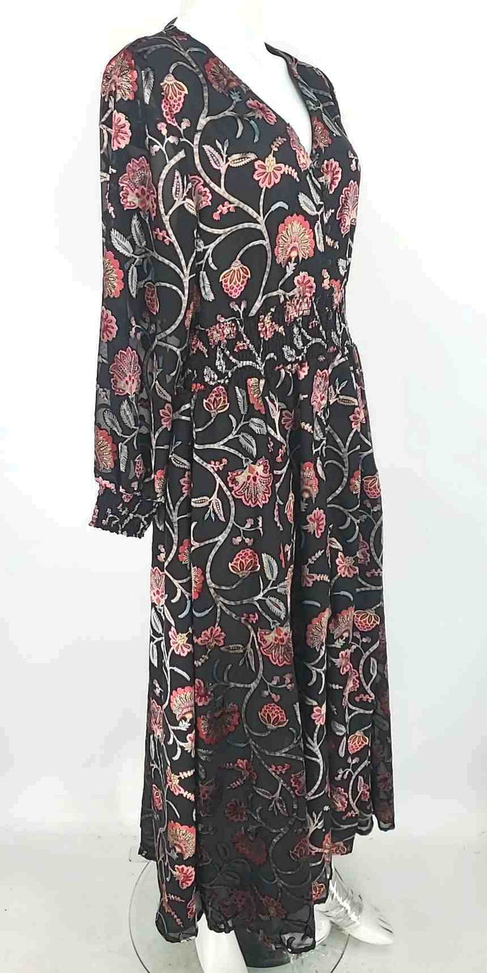 TALISMAN Black Red Multi Velour Burnout Floral Maxi Length Size SMALL (S) Dress