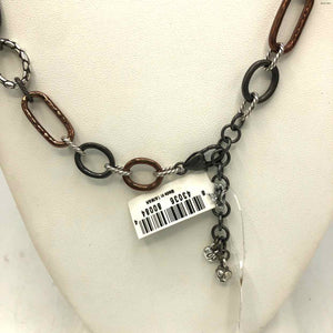 BRIGHTON Brown Silvertone Has Tag Links 38" Necklace