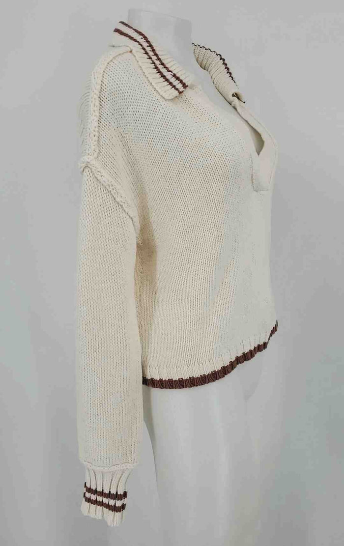 MIOU MUSE Cream Tan Crochet Collar Longsleeve Size SMALL (S) Sweater