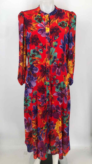 MILLY Red Purple Floral Print Longsleeve Size 10  (M) Dress