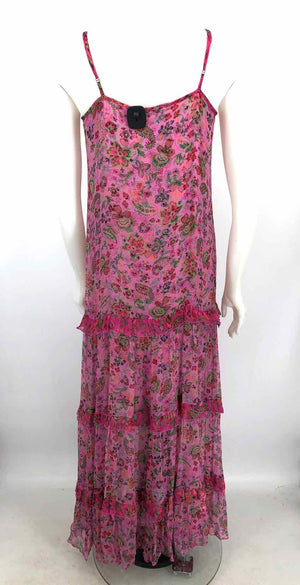 JOHNNY WAS Pink Green Multi Silk Floral Print Maxi Length Size X-SMALL Dress