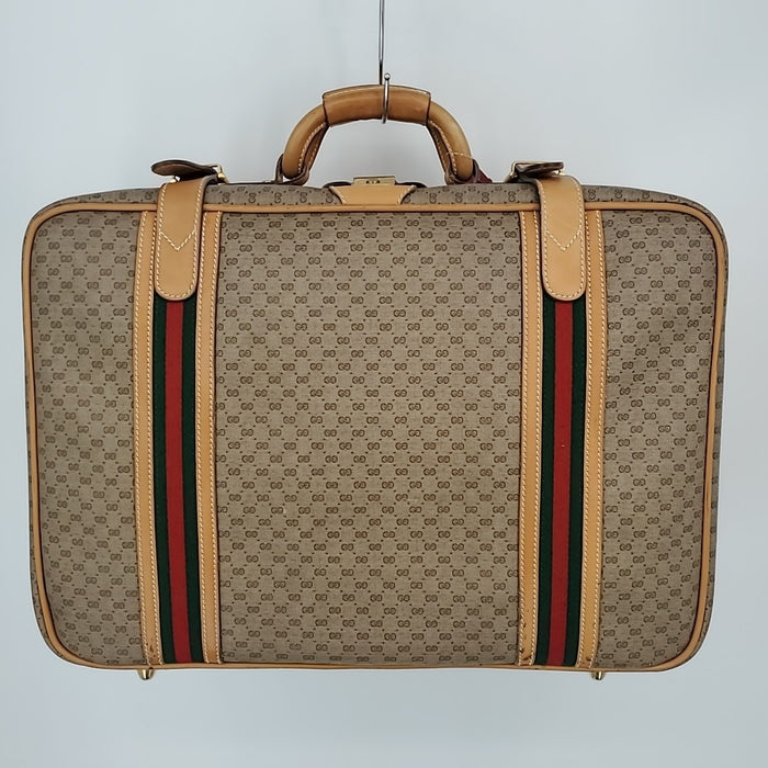 GUCCI Tan Red & Green Leather trim Vintage Monogram Suitcase