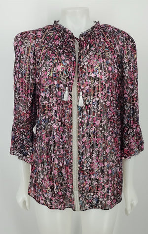 ELLIE TAHARI Pink & Black Blue Multi Silk Blend Floral Size SMALL (S) Top