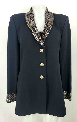 ST. JOHN Black Goldtone Sequined Blazer Women Size 12  (L) Jacket