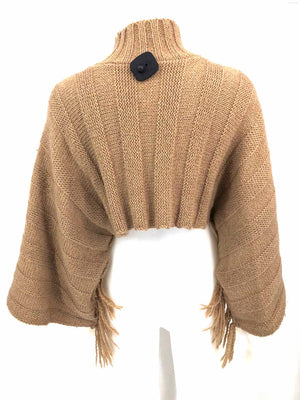 SHARAGANO Tan Wool Blend Crop Longsleeve Size MEDIUM (M) Sweater