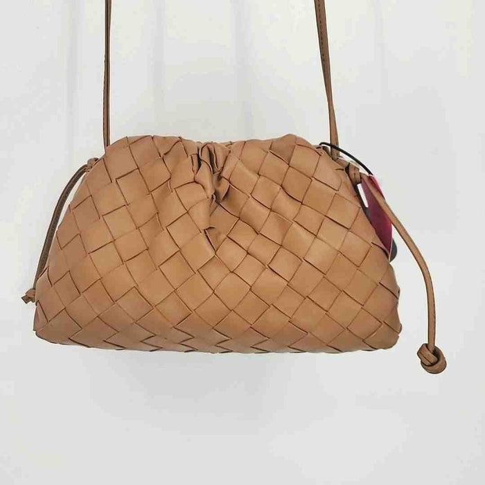 BOTTEGA VENETA Tan Brown Leather Intrecciato Woven Crossbody Purse