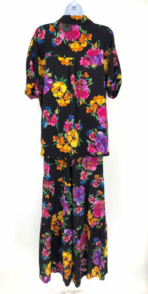 JOHNNY WAS Black Yellow Multi Silk Floral Top & Pants Size X-SMALL 2PC Set