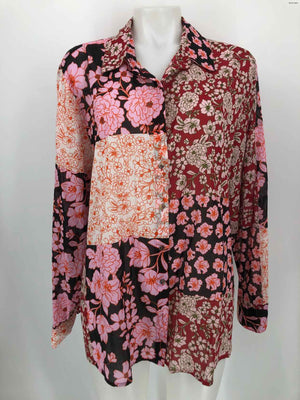 JOHNNY WAS Pink Red Multi Floral Button Up Size X-LARGE Top