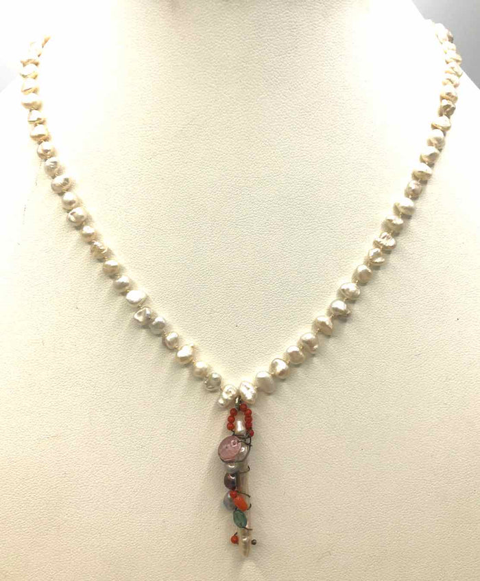 CHAN LUU White Multi-Color Sterling Silver Pearl SS Pearl Neck