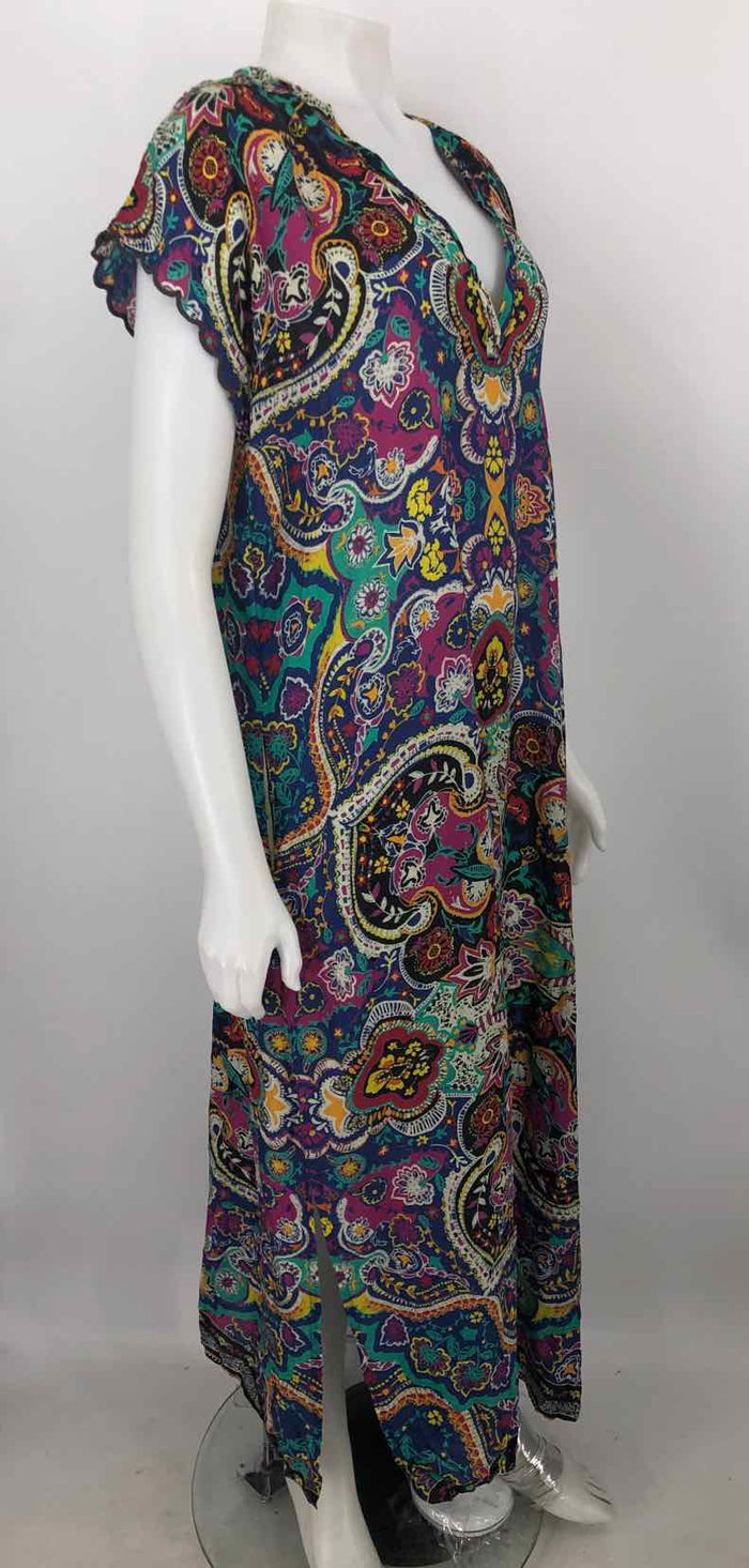 JOHNNY WAS Blue Pink Multi Silk Print Maxi Length Size MEDIUM (M) Dress