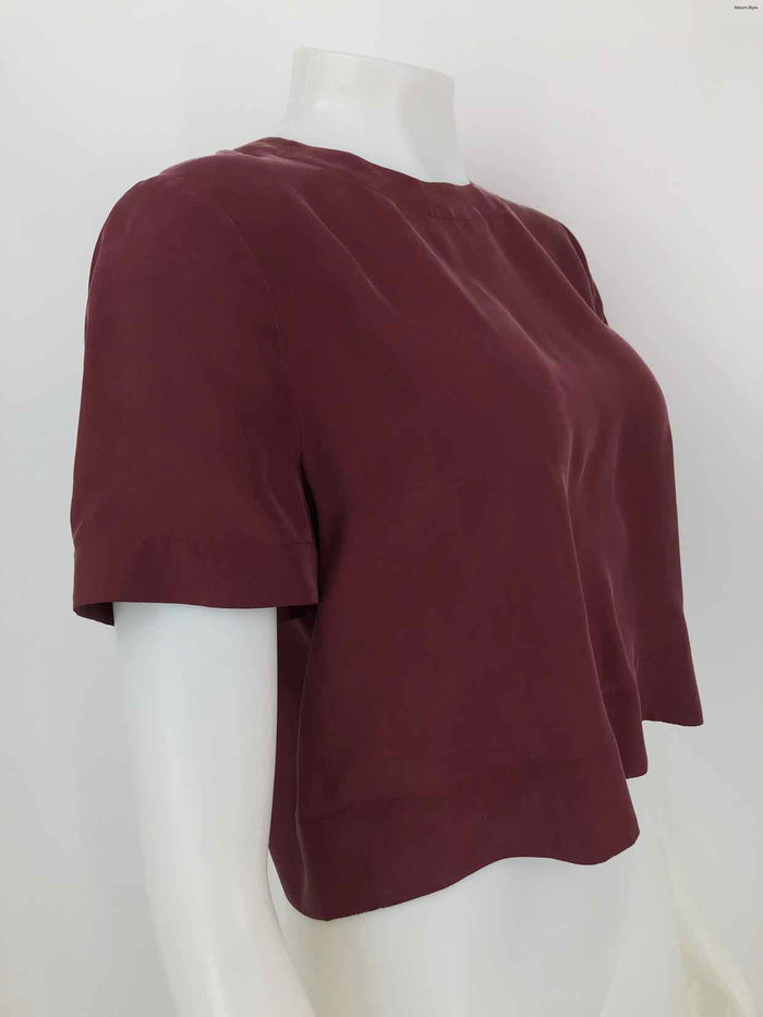 RAG & BONE Burgundy Silk Short Sleeves Crew Neck Size X-SMALL Top