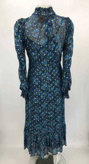 SEA NEW YORK Teal Blue Multi Paisley Midi Length Size 00  (XS) Dress