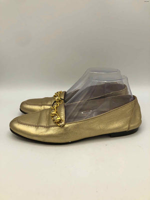 CHANEL Goldtone Leather Metallic Loafer Shoe Size 9 Shoes