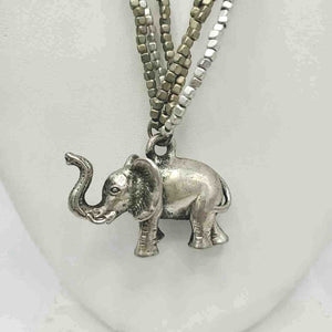 Silvertone Matt Gold Beaded Elephant 35" Necklace