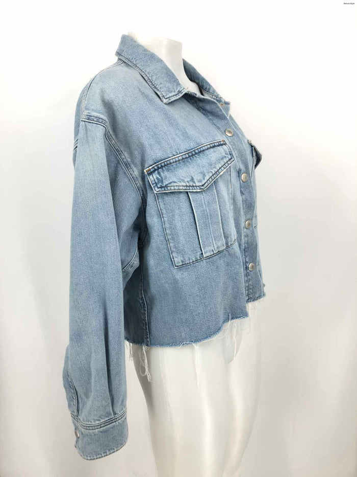 A GOLD E Lt Blue Denim Frayed Edges Women Size SMALL (S) Jacket