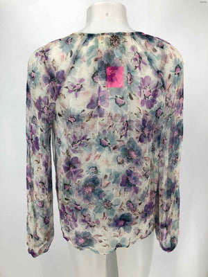 JOHNNY WAS Purple Beige Multi Silk Floral 2 Layer Size X-SMALL Top