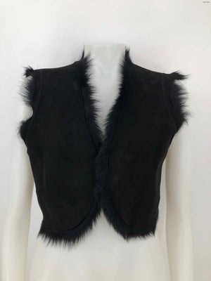 NICOLE FARHI Black Fur Drape Front Women Size 8  (M) Vest