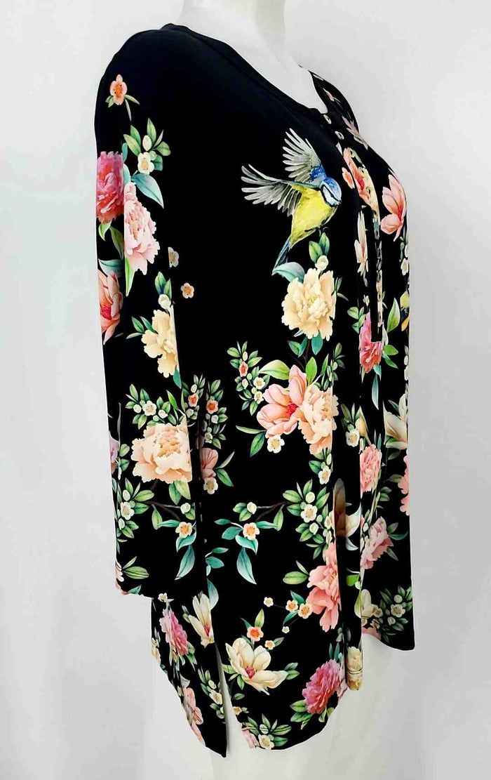 JOHNNY WAS Black Floral Half Button Up Size X-LARGE Top