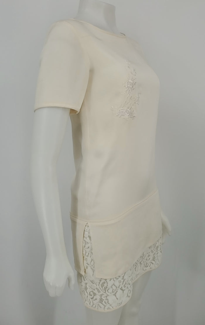 THEORY Ivory Embroidered Short Sleeves Size 2  (XS) Dress