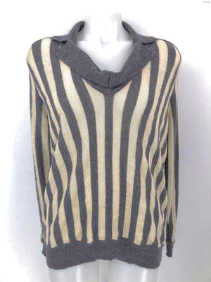 KARL LAGERFELD Ivory Gray Alpaca Made in France Striped Longsleeve Sweater