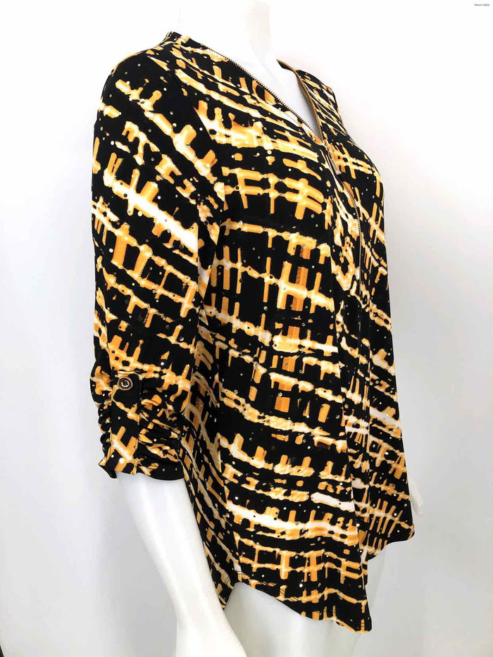 JOSEPH RIBKOFF Yellow Black Print Longsleeve Size 8  (M) Top