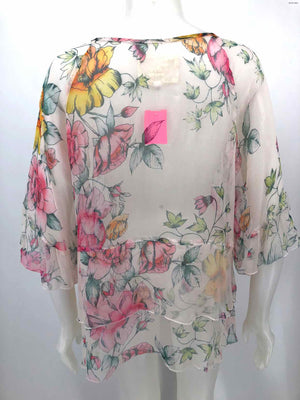 JOHNNY WAS White Yellow Multi Silk Floral Sheer Size LARGE  (L) Top