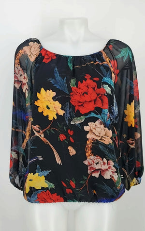 ALICE & OLIVIA Black Red Multi Floral Scoop Neck Size MEDIUM (M) Top