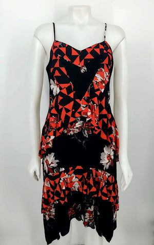 JOIE Navy Red Multi Print Hi-Low Size 10  (M) Dress