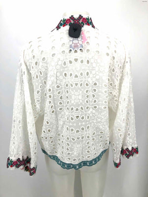 JOHNNY WAS White Pink Cotton Embroidered Tied Front Size SMALL (S) Top