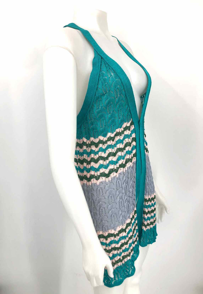 MISSONI Turquoise Beige Made in Italy Woven Size X-SMALL Top